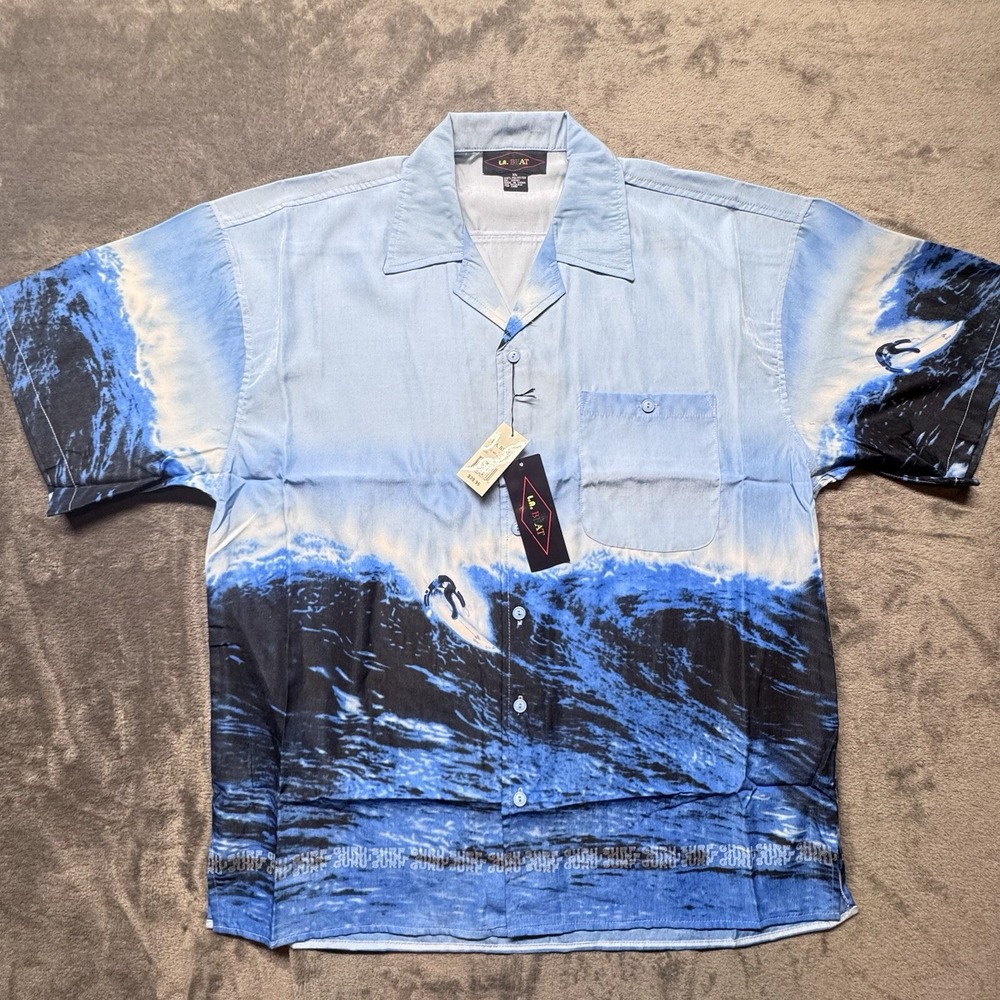 New‎ LA Beats Button Down XL AOP Surfer Shirt Blue NWT